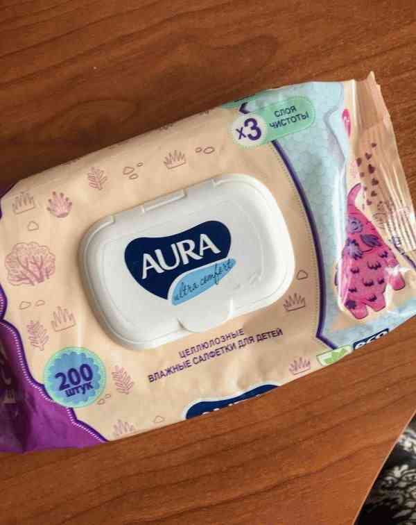 Целлюлозные влажные салфетки для детей AURA Ultra Comfort фото