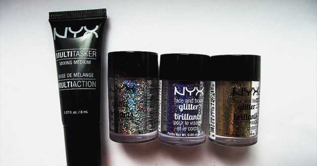 Глиттерное комбо от Nyx: Face &amp; Body Glitter Gold x Crystal x Violet | Multitasker Mixing Medium фото