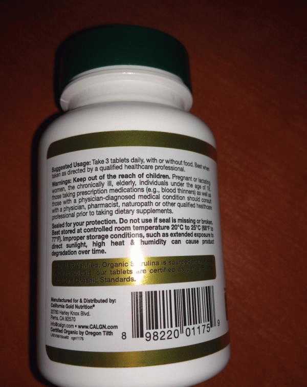 Спирулина в таблетках 500mg California Gold Nutrition фото
