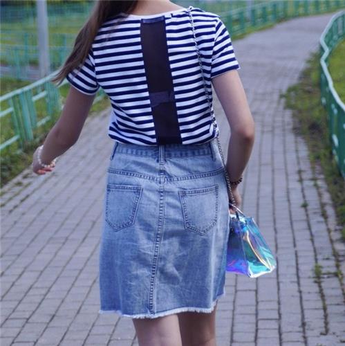  Модеявая джинсовая юбка.  фото
